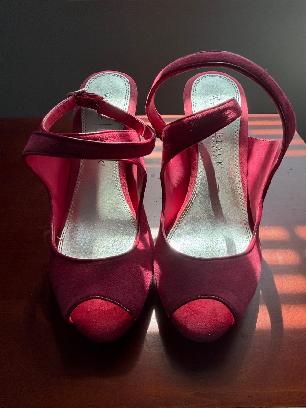 White House Black Market Red Velvet Peep-Toe Slingback Heels